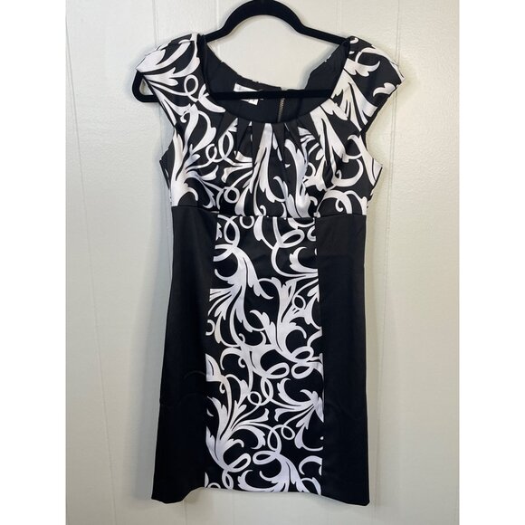 London Times Womens Black & White Cap Sleeve Dress Size 8 - Picture 1 of 4
